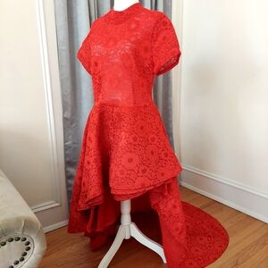 Elegant Red Lace High-Low Dress